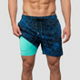 Men's patterned swim shorts with drawstring waist and inner liner