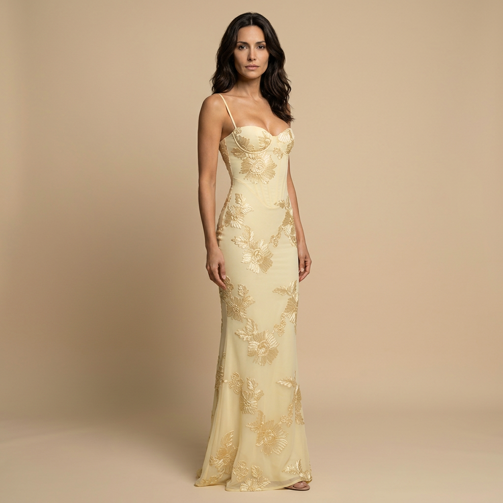 Women's floral corset mermaid maxi dress with spaghetti straps