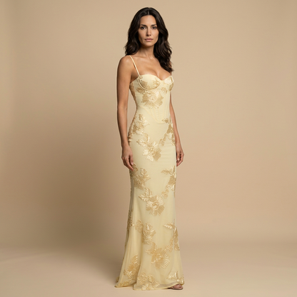 Women's floral corset mermaid maxi dress with spaghetti straps