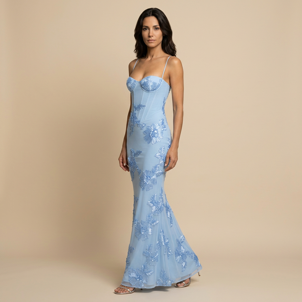 Women's floral corset mermaid maxi dress with spaghetti straps