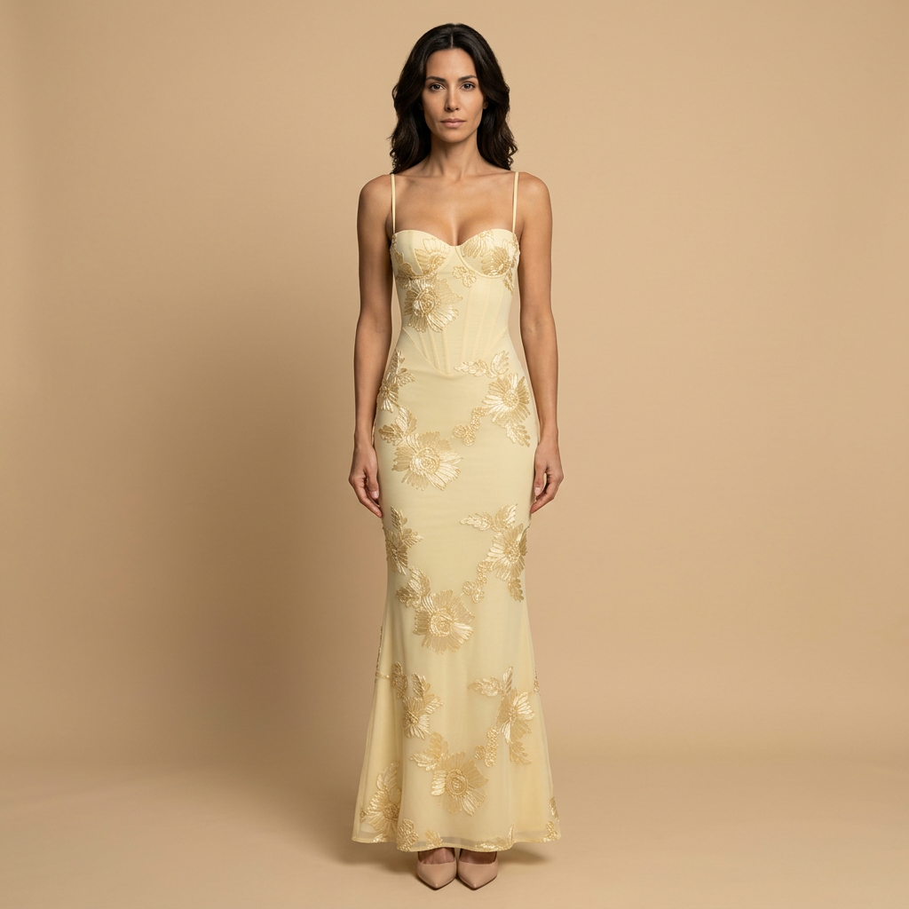 Women's floral corset mermaid maxi dress with spaghetti straps