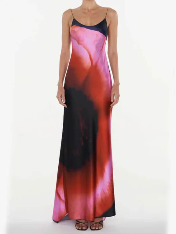 Women's multicoloured abstract maxi dress with spaghetti straps and open back