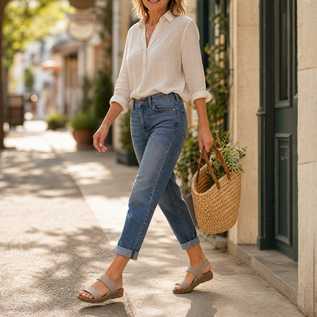 Women's open-toe walking sandals with wide textured straps and flat lugged soles