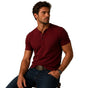 Men's plain short sleeve T-shirt with stand collar and three-button placket