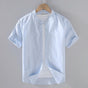 Camisa de manga corta de hombre con cuello mao y botones delanteros