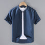 Camisa de manga corta de hombre con cuello mao y botones delanteros