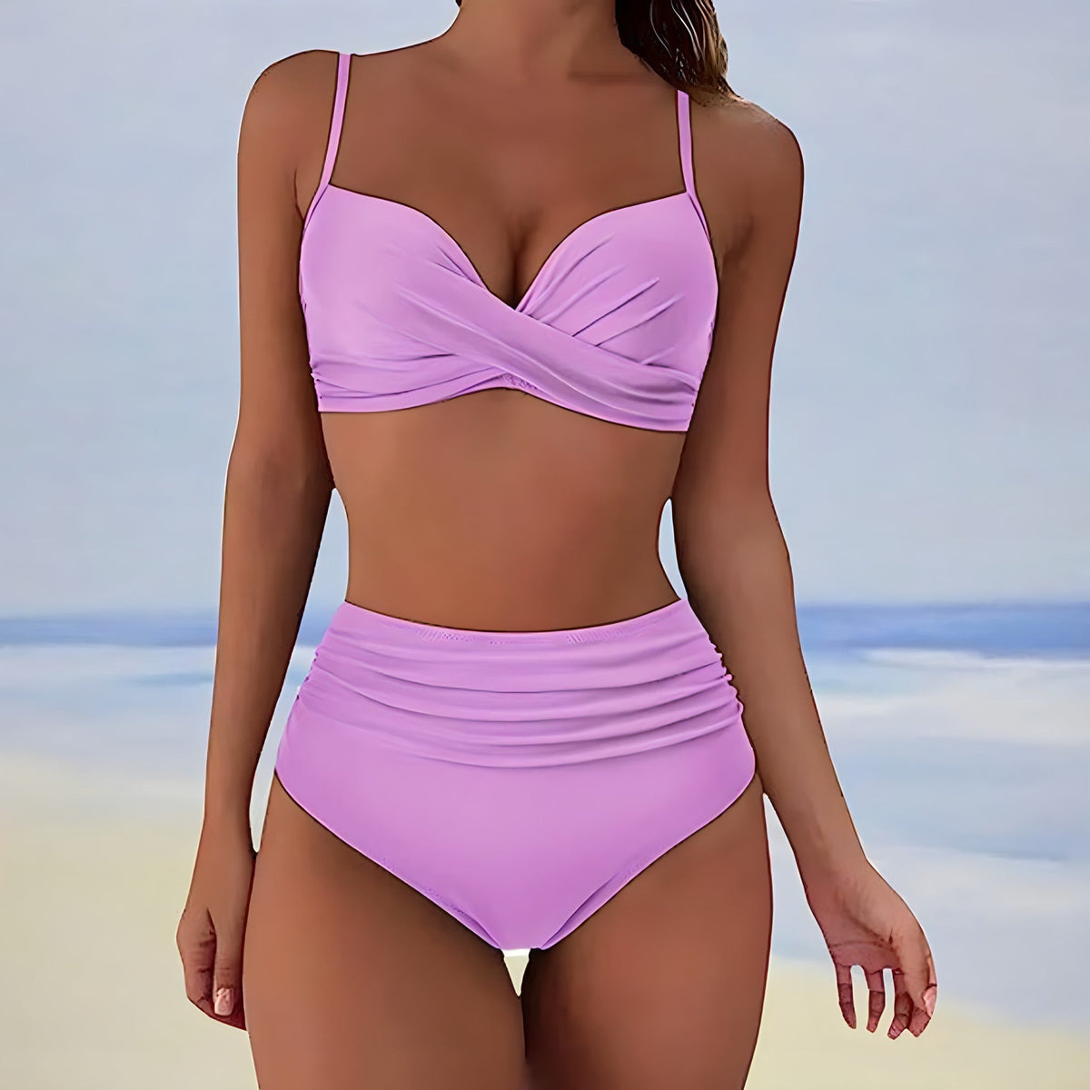 Women's twist front bikini set with high-waisted bottoms