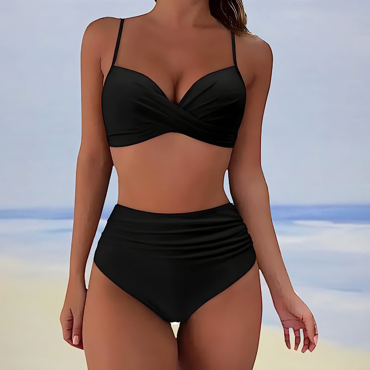 Women's twist front bikini set with high-waisted bottoms