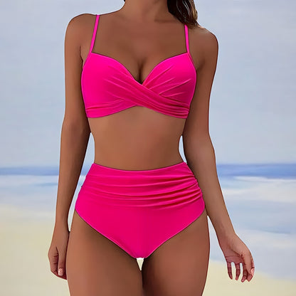 Women's twist front bikini set with high-waisted bottoms