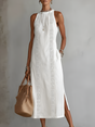 Women's sleeveless midi dress with Mandarin collar and vertical decorative trim panels