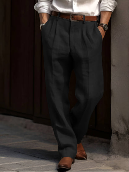 Men's pleated tapered trousers with belt loops and side pockets