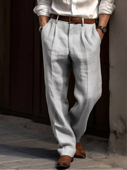 Men's pleated tapered trousers with belt loops and side pockets