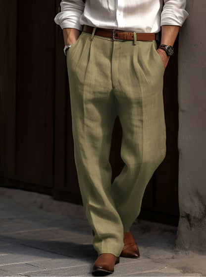 Men's pleated tapered trousers with belt loops and side pockets