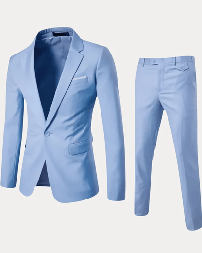 Men's two-piece suit with notch-lapel jacket and matching trousers