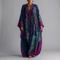 Floral batwing maxi dress with V-neckline, long sleeves and contrasting patterned trim
