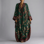 Floral batwing maxi dress with V-neckline, long sleeves and contrasting patterned trim