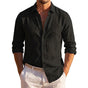 Men's long-sleeve collared button-up shirt with rolled sleeves