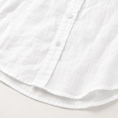 Men's plain casual shirt with open collar, button front and rolled sleeves