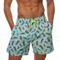Men's printed swim shorts with elastic drawstring waist and side pockets