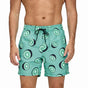 Men's printed swim shorts with elastic drawstring waist and side pockets