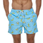 Men's printed swim shorts with elastic drawstring waist and side pockets