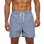 Men's printed swim shorts with elastic drawstring waist and side pockets