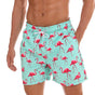 Men's printed swim shorts with elastic drawstring waist and side pockets