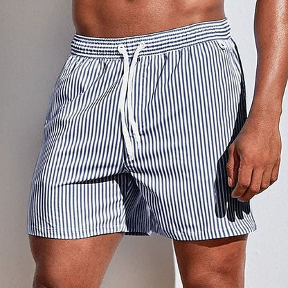 Men's striped drawstring swim shorts with elasticated waist and side pockets