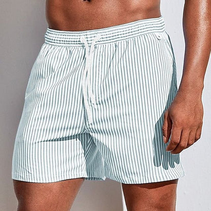 Men's striped drawstring swim shorts with elasticated waist and side pockets