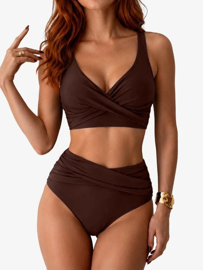 Women's wrap bikini set with V-neck top and high-waisted briefs