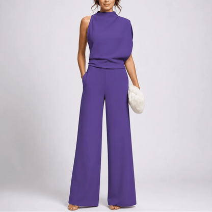 Women's sleeveless high-neck jumpsuit with wide-leg trousers and side pockets