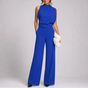 Women's sleeveless high-neck jumpsuit with wide-leg trousers and side pockets