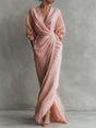 Women's wrap maxi dress with V-neckline, gathered waist and front split
