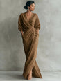 Women's wrap maxi dress with V-neckline, gathered waist and front split