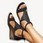 Women's open toe wedge sandals with layered straps