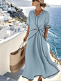 Women's wrap midi dress with V-neck, short sleeves and contrast piping