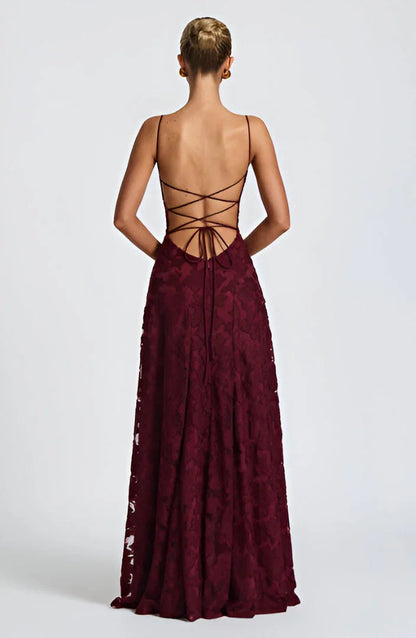 Women's floral maxi dress with square neckline and spaghetti straps