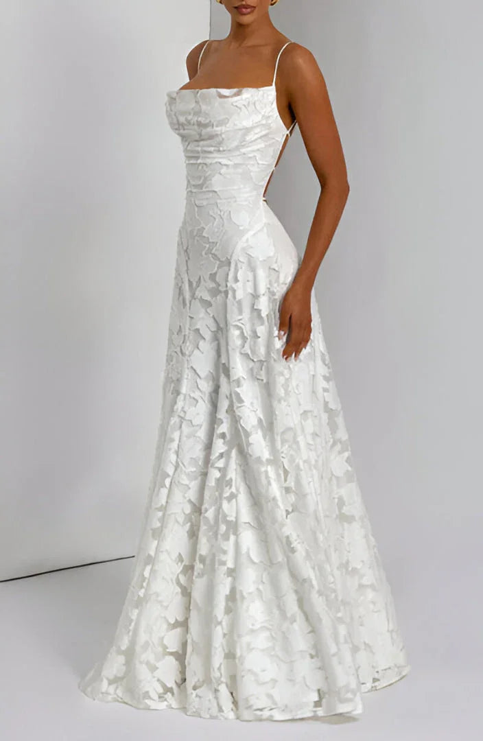 Women's floral maxi dress with square neckline and spaghetti straps