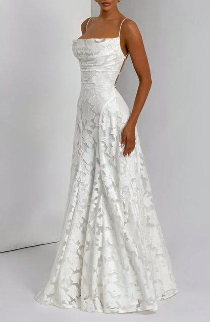 Women's floral maxi dress with square neckline and spaghetti straps