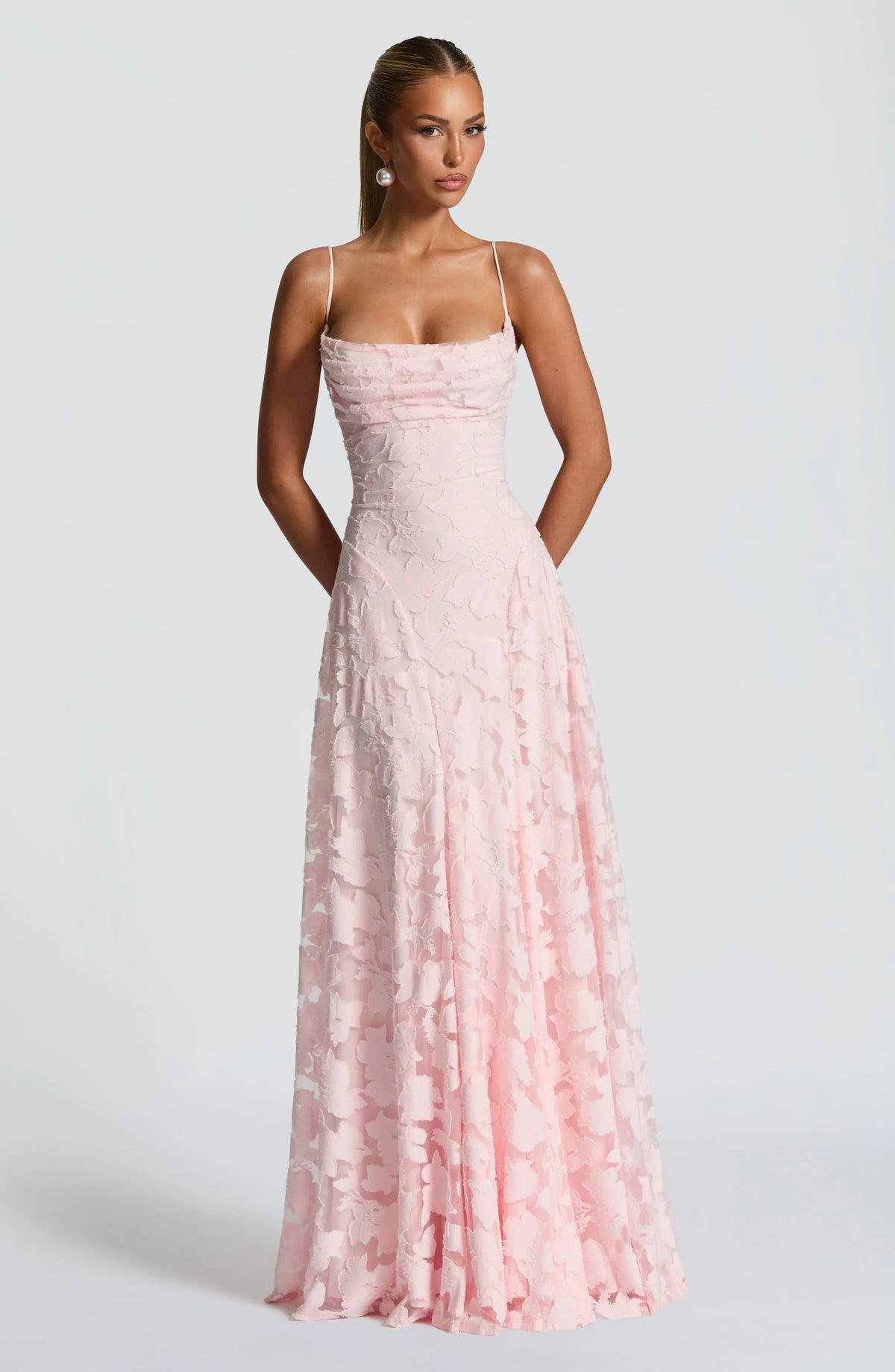 Women's floral maxi dress with square neckline and spaghetti straps