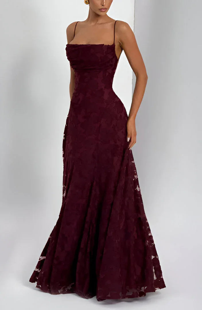Women's floral maxi dress with square neckline and spaghetti straps