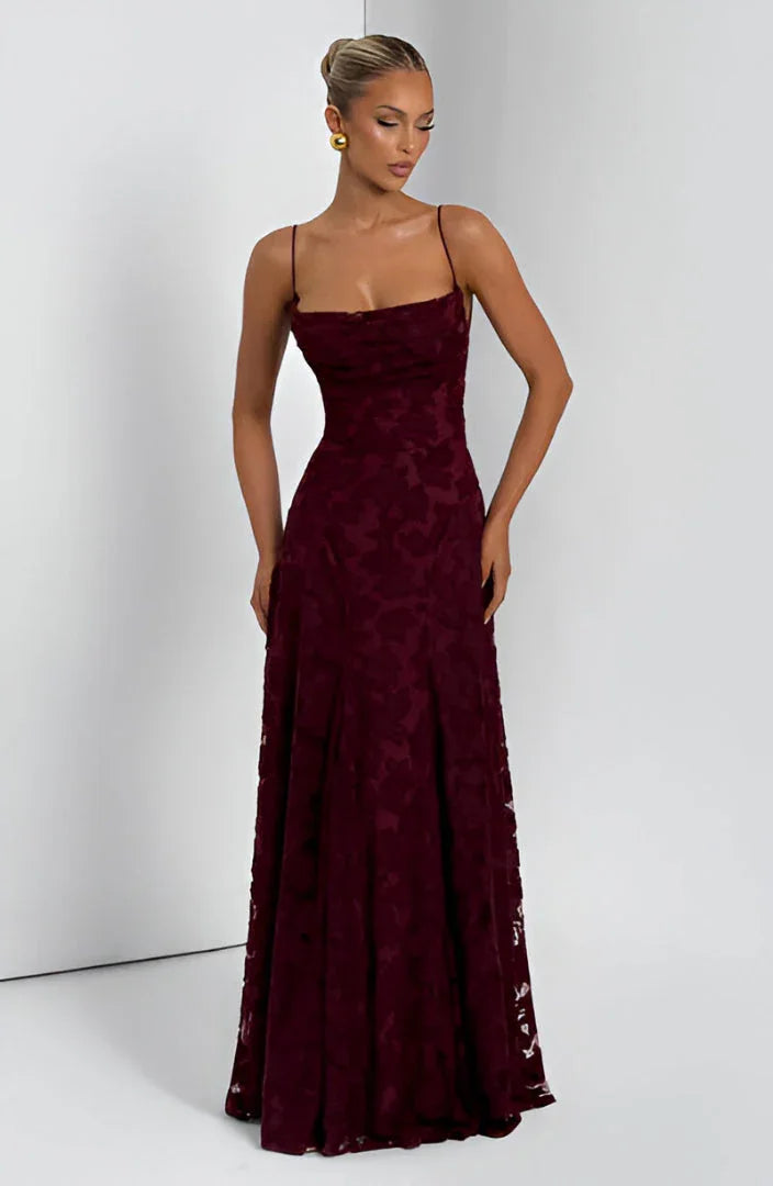Women's floral maxi dress with square neckline and spaghetti straps