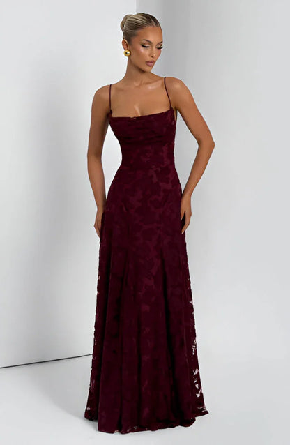 Women's floral maxi dress with square neckline and spaghetti straps