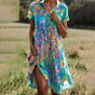 Women's printed short sleeve midi dress with side slit