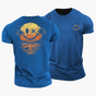 Men's short-sleeve T-shirt with a smiley sunset, palm trees and island graphic