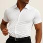 Men's short-sleeve slim fit shirt with pointed collar and button front