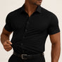 Men's short-sleeve slim fit shirt with pointed collar and button front