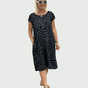 Women's abstract print midi dress with short sleeves and side pockets