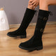 Women's Comfort Buckle-Strap Block-Heel Knee-High Boots — Winter in Black