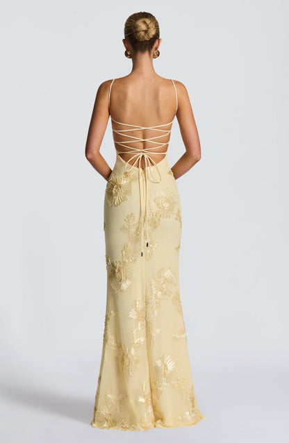 Women's floral corset maxi dress with sweetheart neckline and spaghetti straps